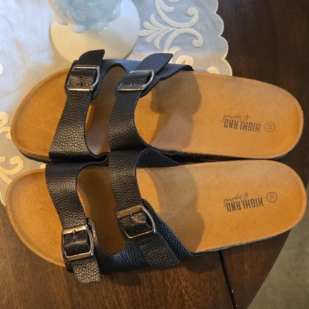 Black and Silver Sandals with Contoured Footbed - Picture 1 of 5
